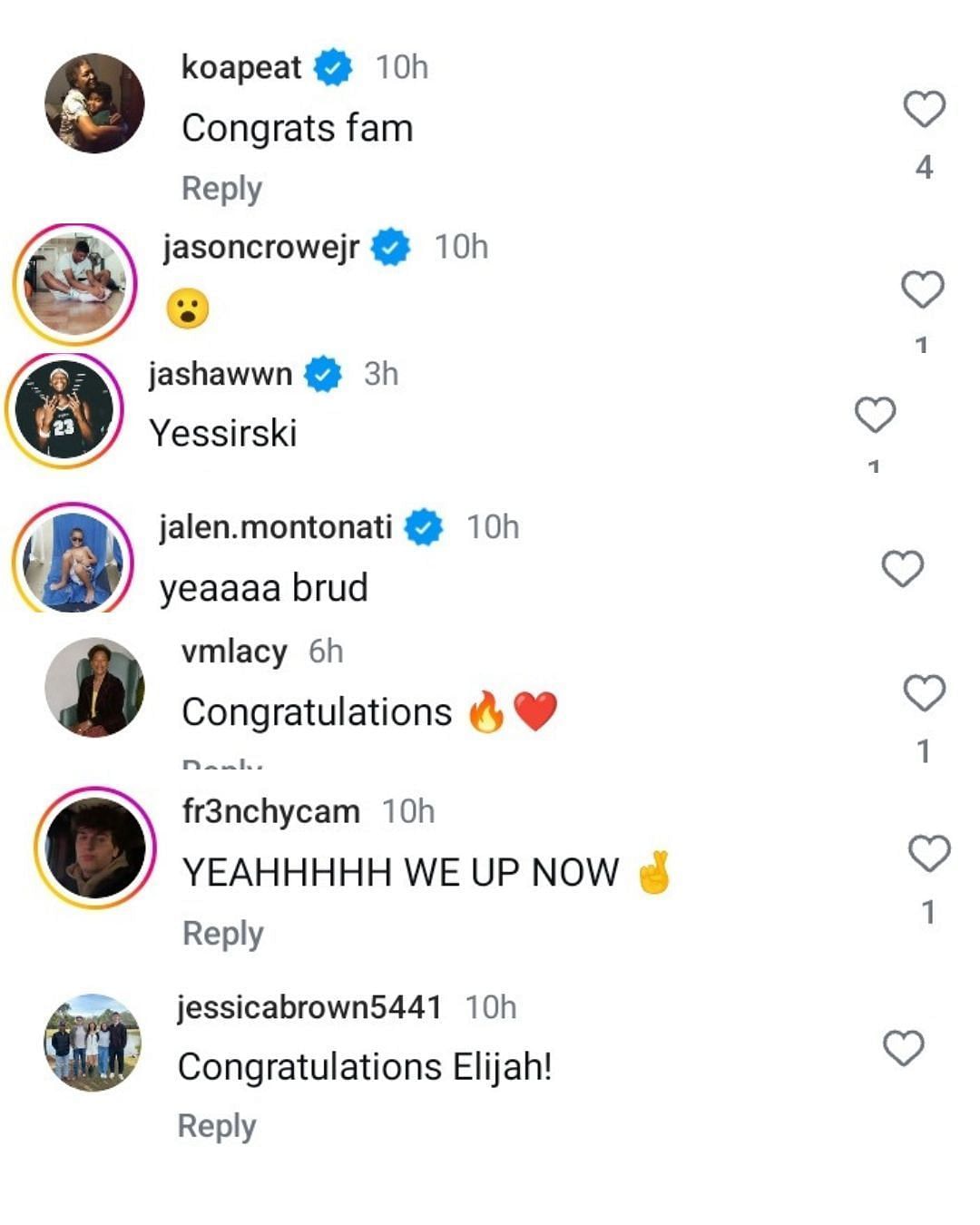 Koa Peat and Jason Crowe Jr. react as Top-40 prospect Elijah Williams commits to join the Baylor Bears next season. (Image via Instagram @tiptonedits)